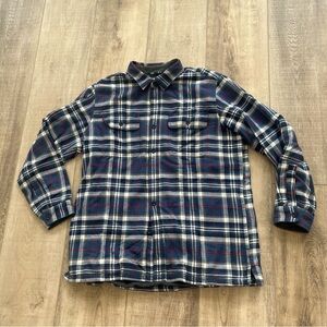LL BEAN Traditional Fit Shacket sz L Shirt  Plaid Fleece lined Flannel Blue MINT